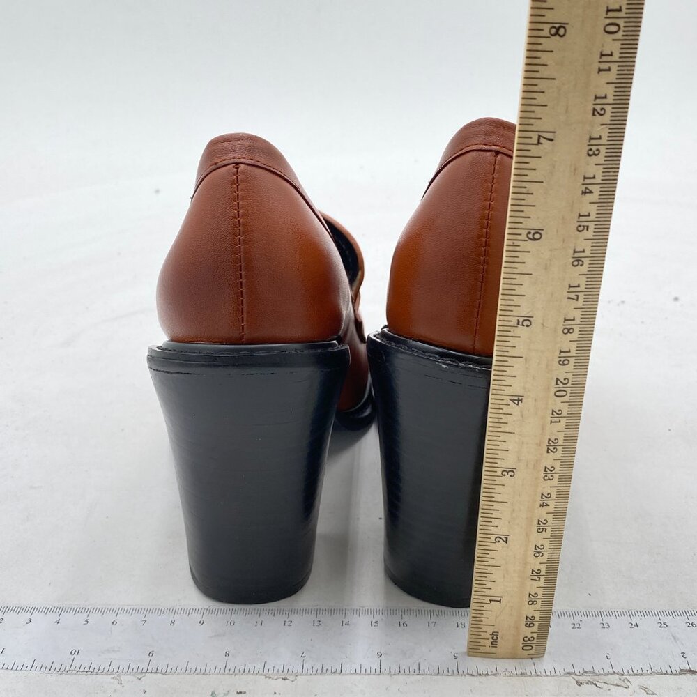 Ydn Brown Chunky High Heels Round Toe Oxford Loafer Shoes Slip On Office Shoes View 5